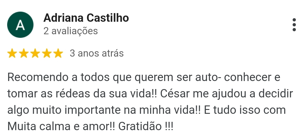 Avaliação no Google de Adriana Castilho sobre o trabalho de Cesar David