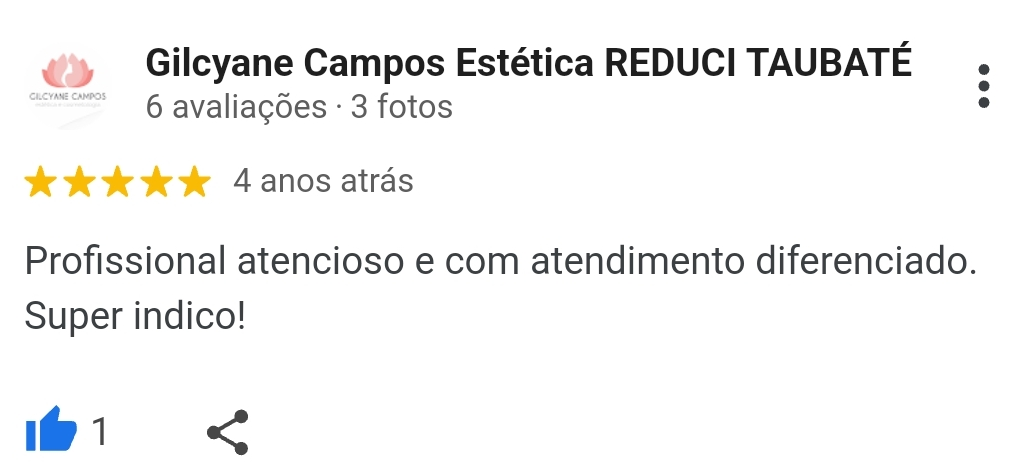 Avaliação no Google de Gilcyane Campos Estética REDUCI TAUBATÉ sobre o trabalho de Cesar David