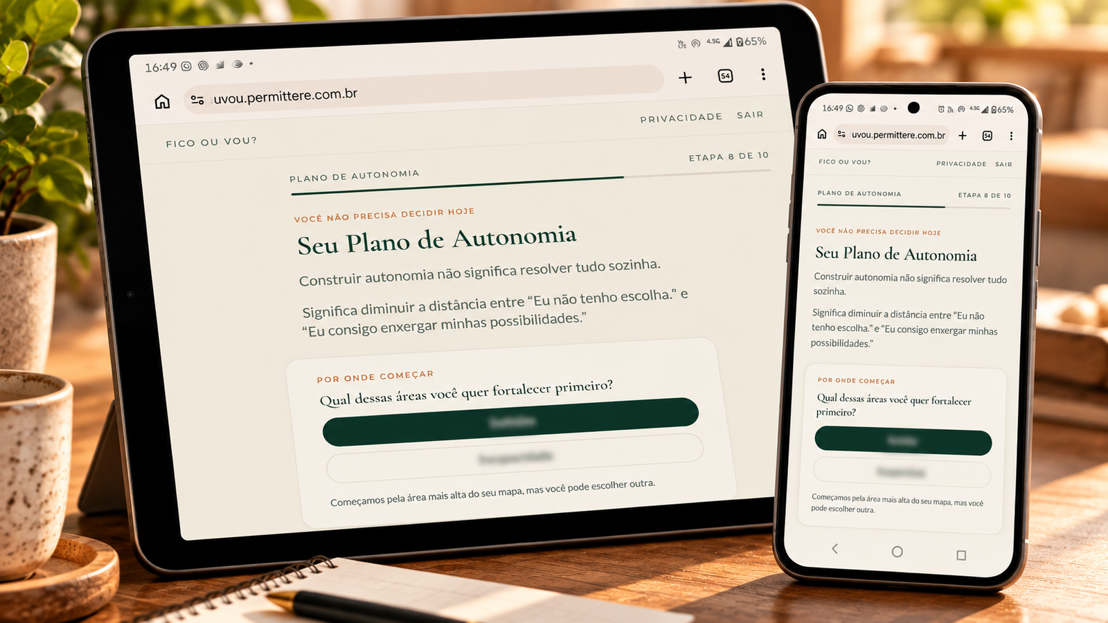 Aplicativo Fico ou Vou? em celular e tablet